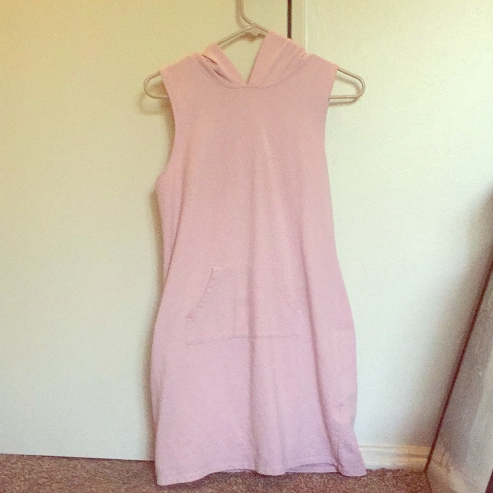 Casual Pink Dress with Hood & Pocket